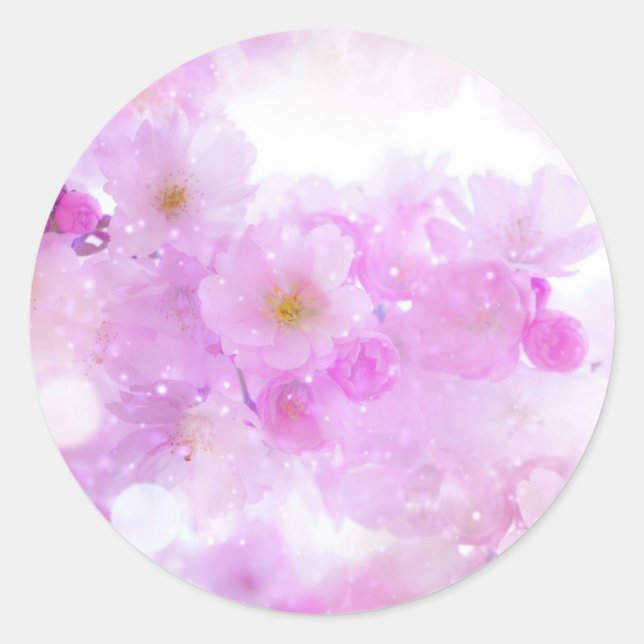 Pink Cherry Blossom Blume Foto Runder Aufkleber (Vorderseite)