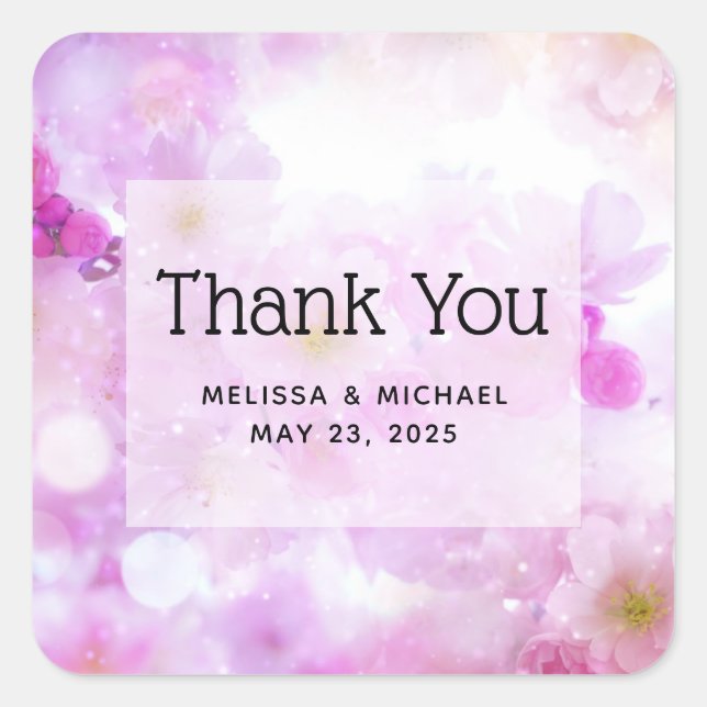 Pink Cherry Blossom Blume Foto Vielen Dank Quadratischer Aufkleber (Vorderseite)