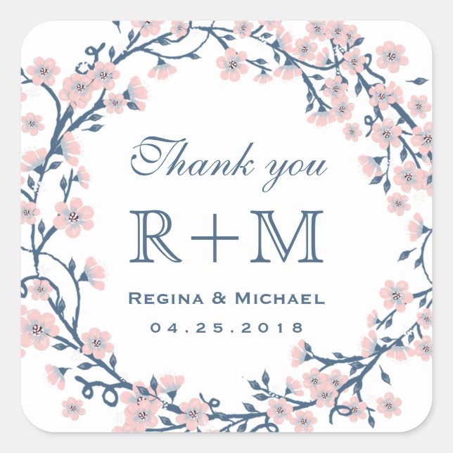 Pink Cherry Blossom Blume Gastgeschenk Hochzeit Au Quadratischer Aufkleber (Vorderseite)