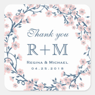 Pink Cherry Blossom Blume Gastgeschenk Hochzeit Au Quadratischer Aufkleber