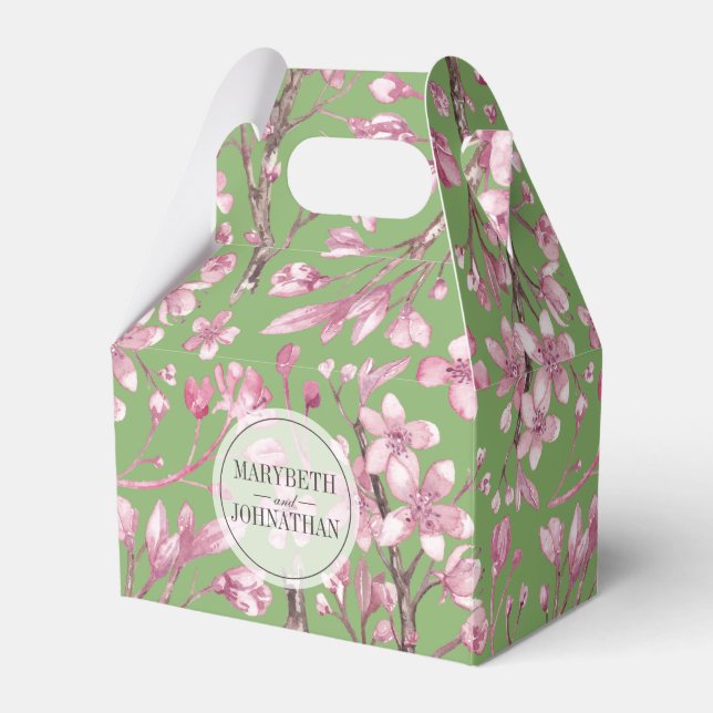 Pink Cherry Blossom Blumendruck Green Fevor Box Geschenkschachtel (Vorderseite)