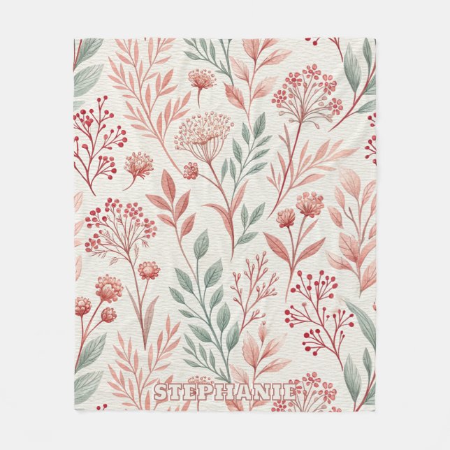 Pink Cherry Blossom, Blumenmuster und Blätter Must Fleecedecke (Vorderseite)