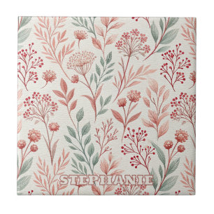 Pink Cherry Blossom, Blumenmuster und Blätter Must Fliese