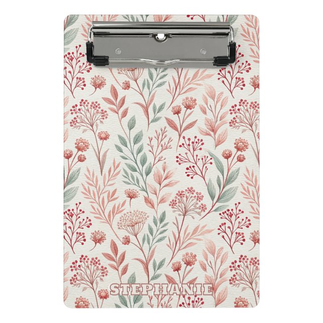 Pink Cherry Blossom, Blumenmuster und Blätter Must Mini Klemmbrett (Vorderseite)