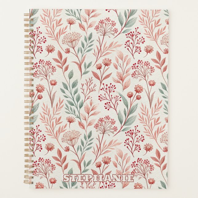 Pink Cherry Blossom, Blumenmuster und Blätter Must Planer (Vorderseite)