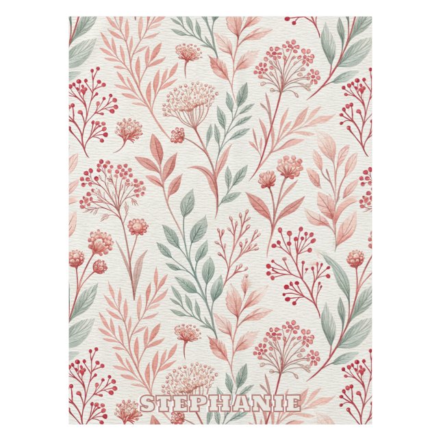 Pink Cherry Blossom, Blumenmuster und Blätter Must Tischdecke (Vorderseite)