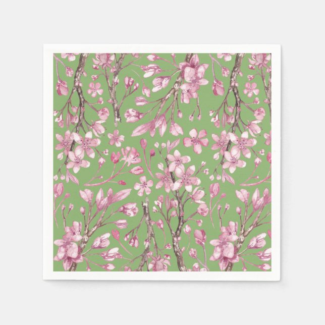Pink Cherry Blossom Blumenpapier Napkin Serviette (Vorderseite)