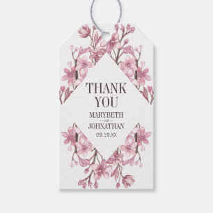 Pink Cherry Blossom Blumenrahmen Danke Hochzeit Geschenkanhänger