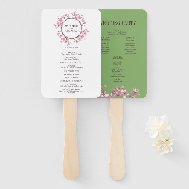 Pink Cherry Blossom Blumenreath Wedding Programm Fächer (Vorne und Hinten)