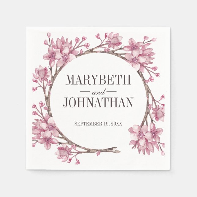 Pink Cherry Blossom Blumenreath Wedkin Napkin Serviette (Vorderseite)