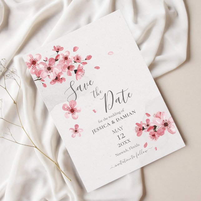 Pink Cherry Blossom Blumenzehen Save The Date (Von Creator hochgeladen)