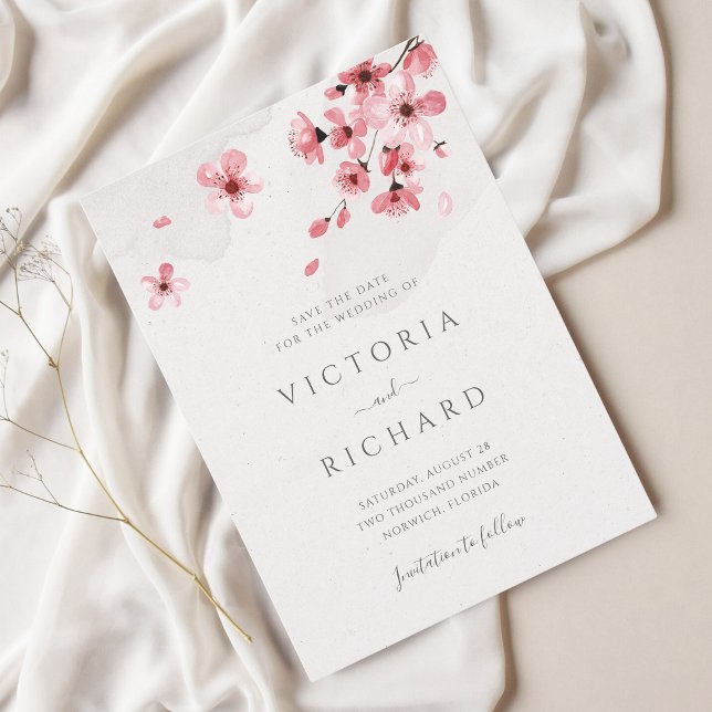 Pink Cherry Blossom Blumenzehen Save The Date (Von Creator hochgeladen)