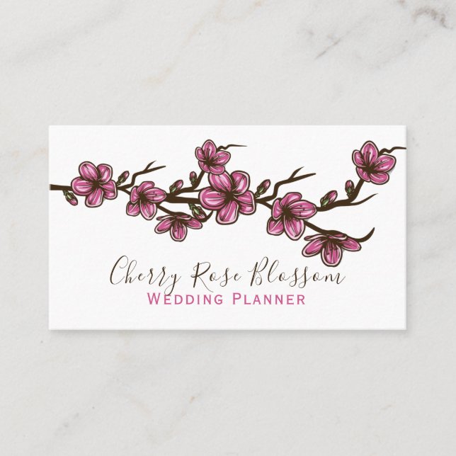 Pink Cherry Blossom Business Card Visitenkarte (Vorderseite)