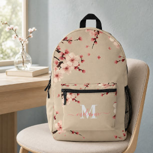 Pink Cherry Blossom Custom Monogram Name Bedruckter Rucksack