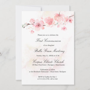 Pink Cherry Blossom Erste Heilige Kommune Einladung