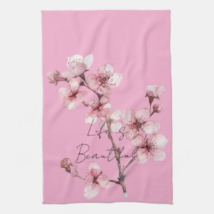 Pink Cherry Blossom Floral Geschirrtuch
