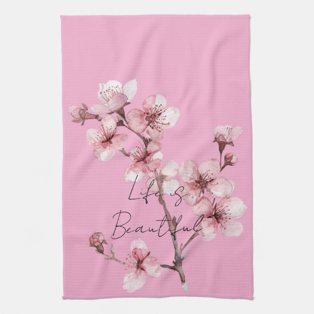Pink Cherry Blossom Floral Geschirrtuch (Vertikal)