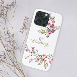 Pink Cherry Blossom Floral Monogram Name Case-Mate iPhone Hülle
