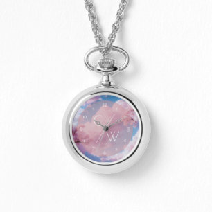 Pink Cherry Blossom Floral Sakura Custom Initialen Armbanduhr