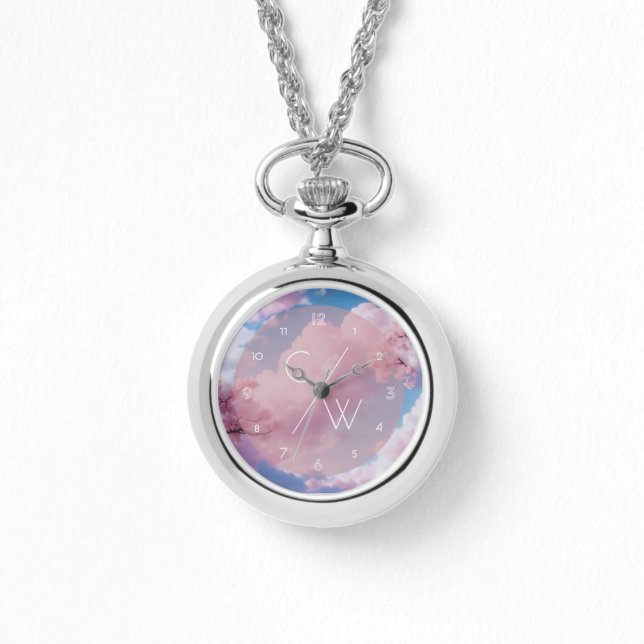 Pink Cherry Blossom Floral Sakura Custom Initialen Armbanduhr (Vorderseite)