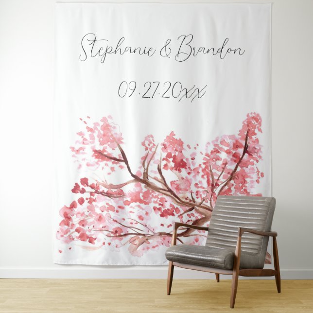 Pink Cherry Blossom Floral Wedding Foto Stand Wandteppich (Beispiel)