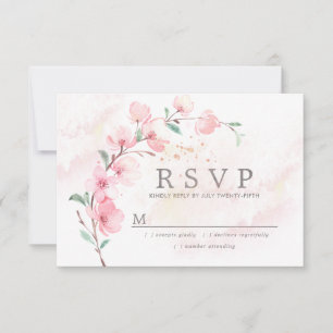 Pink Cherry Blossom Floral Wedding RSVP