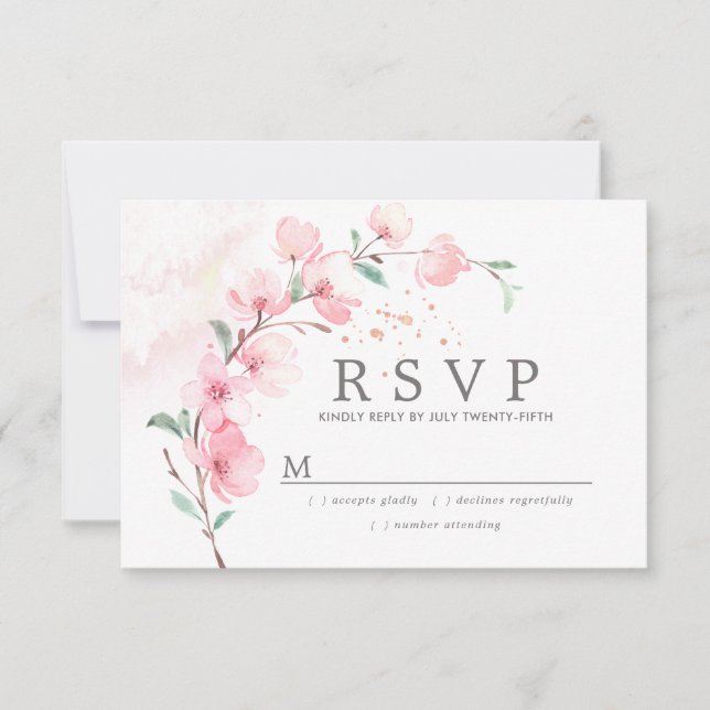 Pink Cherry Blossom Floral Wedding RSVP (Vorderseite)