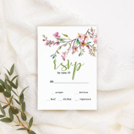Pink Cherry Blossom Floral Wedding RSVP Card