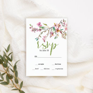 Pink Cherry Blossom Floral Wedding RSVP Card Karte