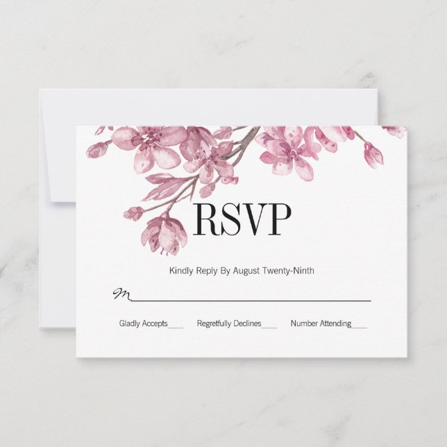 Pink Cherry Blossom Floral Wedding RSVP Karte (Vorderseite)