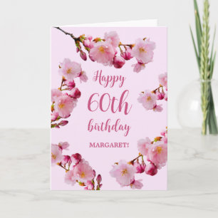 Pink Cherry Blossom Florals Happy 60. Geburtstag Karte