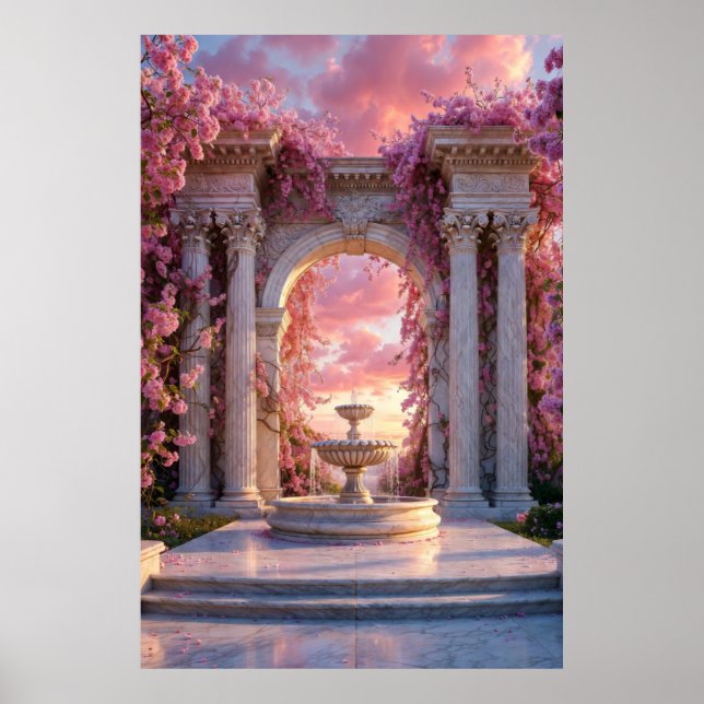Pink Cherry Blossom Fountain Marble Arch Poster (Vorne)