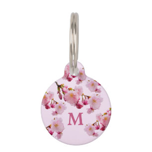 Pink Cherry Blossom Frühlingsblumen Monogramm Haustiermarke