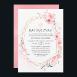 Pink Cherry Blossom Geometric Bat Mitzvah Einladung<br><div class="desc">Trendy Aquarell rosa Sakura Fledermaus Mitzvah laden mit der Rose goldene geometrische Rahmen entworfen,  um schnell und einfach auf Ihre Event-Spezifikationen angepasst werden.</div>