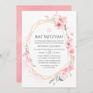 Pink Cherry Blossom Geometric Bat Mitzvah Einladung