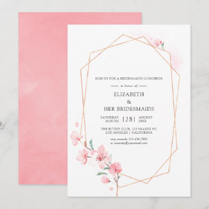 Pink Cherry Blossom Geometric Bridesmaids Luncheon Einladung