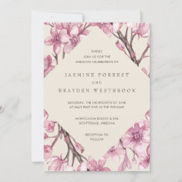 Pink Cherry Blossom Geometric Floral Wedding Einladung