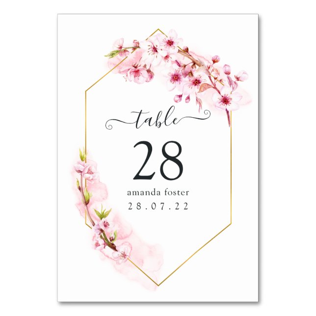 Pink Cherry Blossom Geometric Quinceañera Tischnummer (Vorderseite)