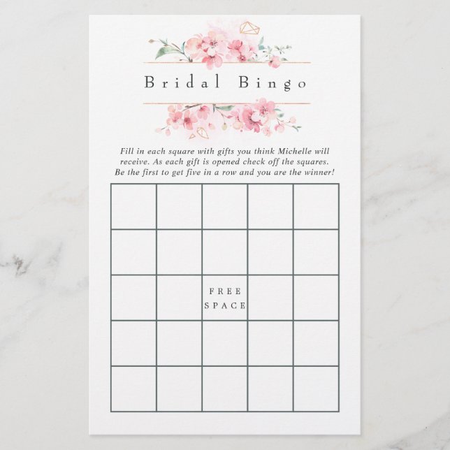 Pink Cherry Blossom Geometric Spring Bridal Bingo (Vorderseite)