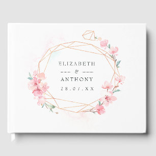 Pink Cherry Blossom Geometric Spring Wedding Gästebuch
