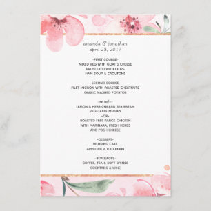 Pink Cherry Blossom Geometric Spring Wedding Menükarte