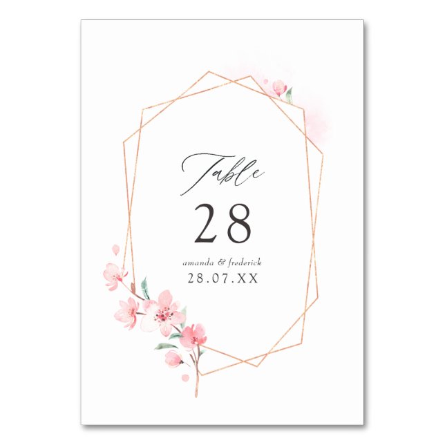 Pink Cherry Blossom Geometric Spring Wedding Tischnummer (Vorderseite)