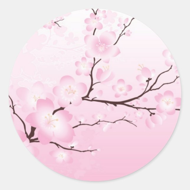 Pink Cherry Blossom Hochzeitskleber Runder Aufkleber (Vorderseite)