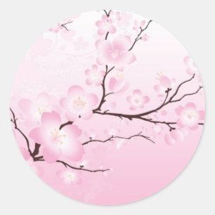 Pink Cherry Blossom Hochzeitskleber Runder Aufkleber