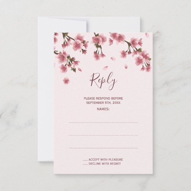 Pink Cherry Blossom Hochzeitstorte RSVP Karte (Vorderseite)