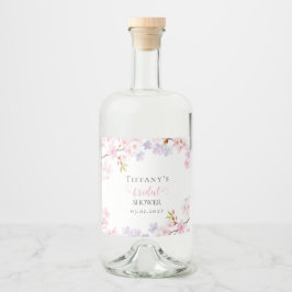 Pink Cherry Blossom in Bloom Garden Bridal Shower Alkoholflaschenetikett