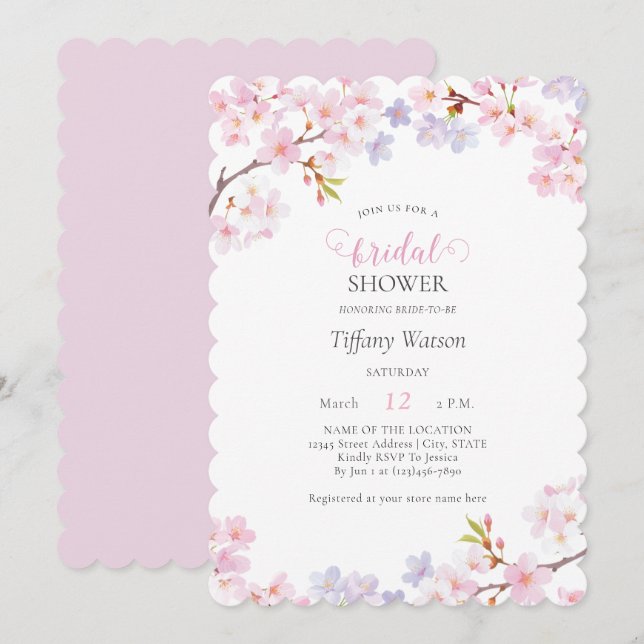 Pink Cherry Blossom in Bloom Garden Bridal Shower Einladung (Vorne/Hinten)