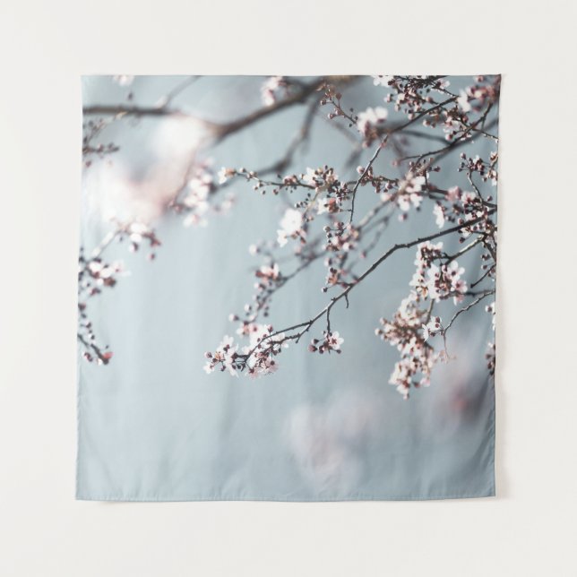 PINK CHERRY BLOSSOM IN NAH-OBEN-FOTOGRAFIE WANDTEPPICH (Vorderseite)