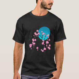 Pink Cherry Blossom Japanisch Sakura Art Blue Moon T-Shirt