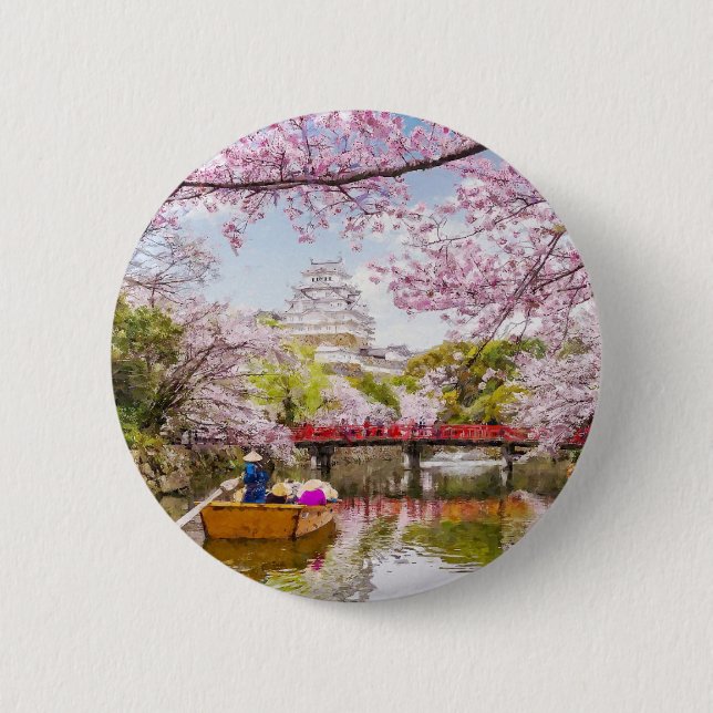 Pink Cherry Blossom Japanischer Garten Brauch Button (Vorderseite)
